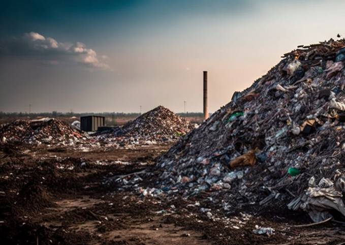 piles of rubbish in landfill