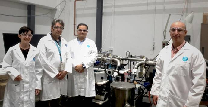 The team includes from left to right: Dr Antonella Sola, Dr Louis Kyratzis, Dr Ahmad Kandjani and Dr Adrian Trinchi